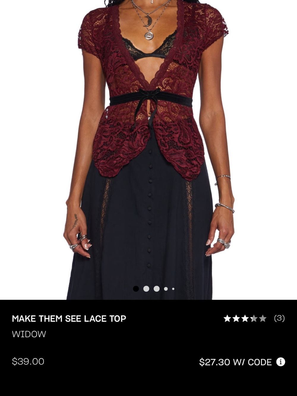 Dolls Kill Burgundy Lace Tie-Front Top